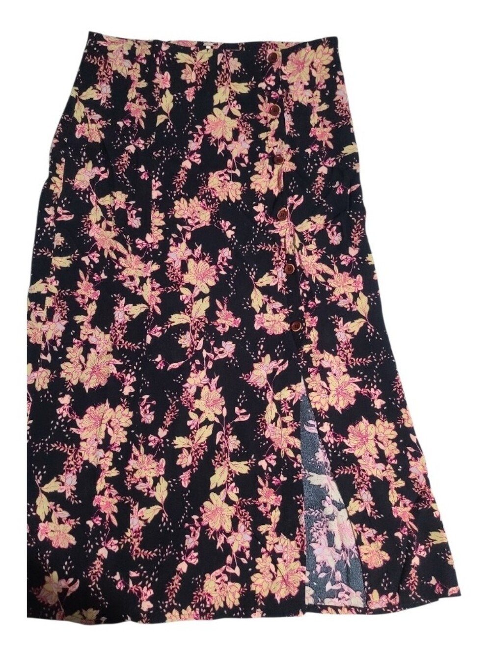 Free People Retro Love Midnight Floral Button Midi Skirt - Black 10